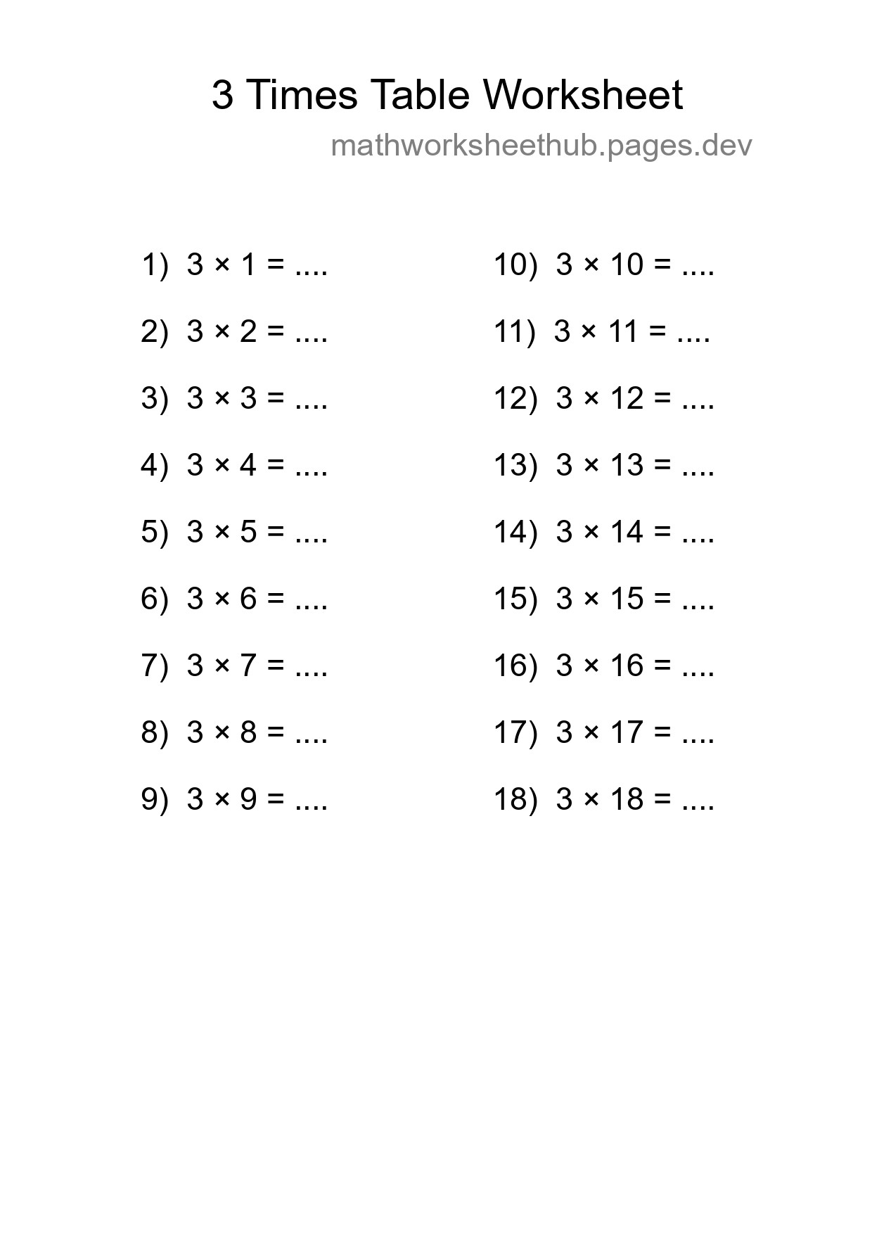 Grade 2 Multiplication Table 3 Practice - Part 39