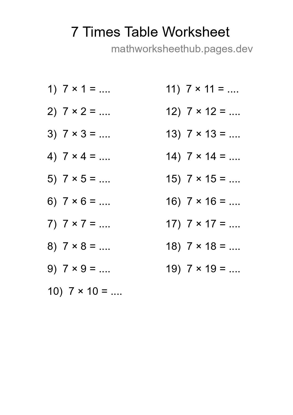 Grade 3 Multiplication Table 7 Practice - Part 209