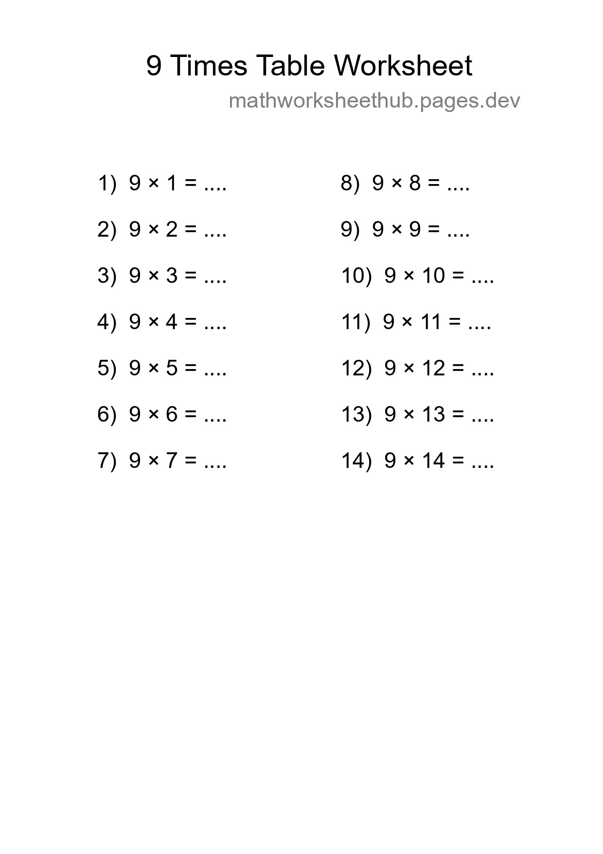Grade 3 Multiplication Table 9 Practice - Part 219