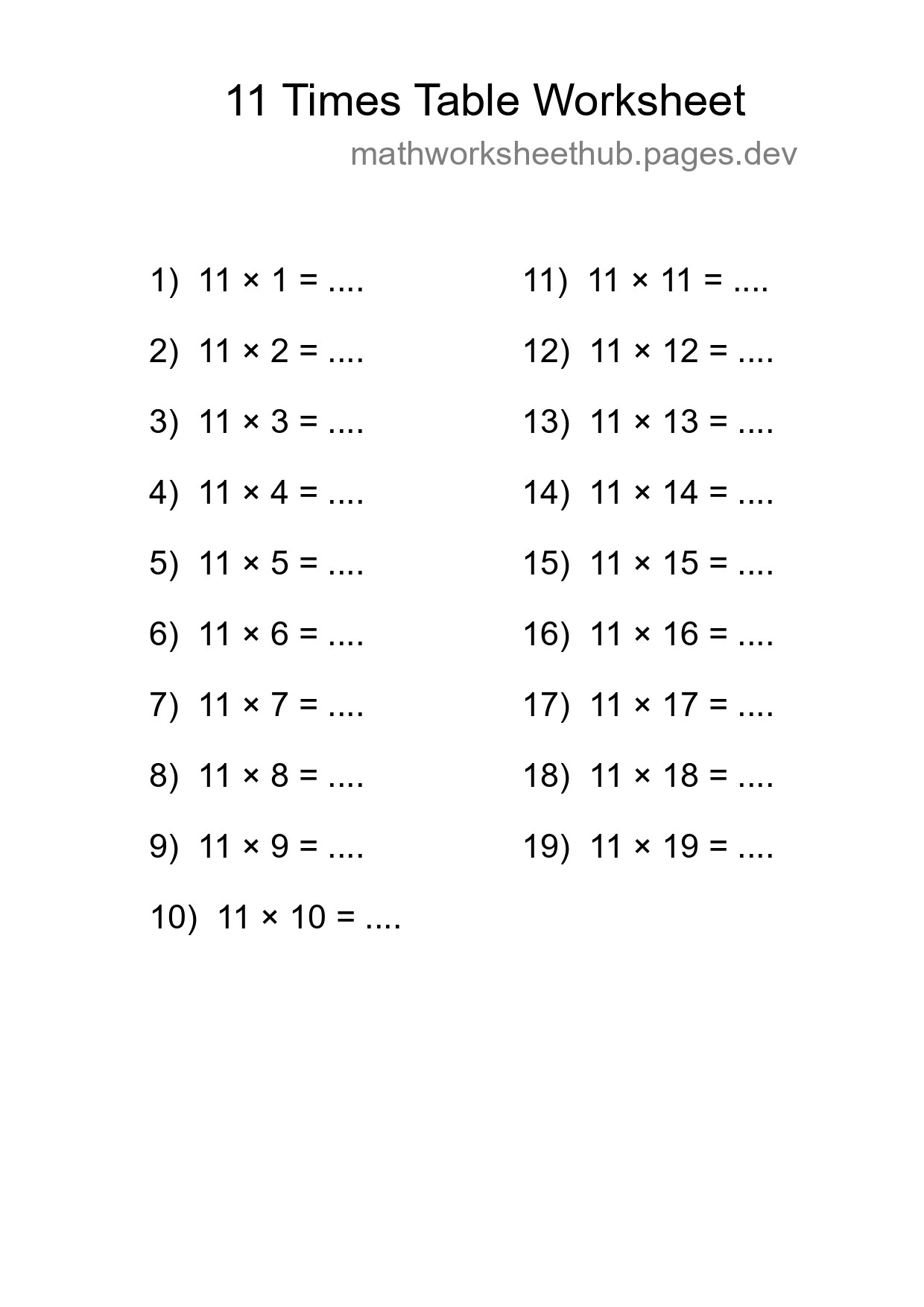 Grade 4 Multiplication Table 11 Practice - Part 239