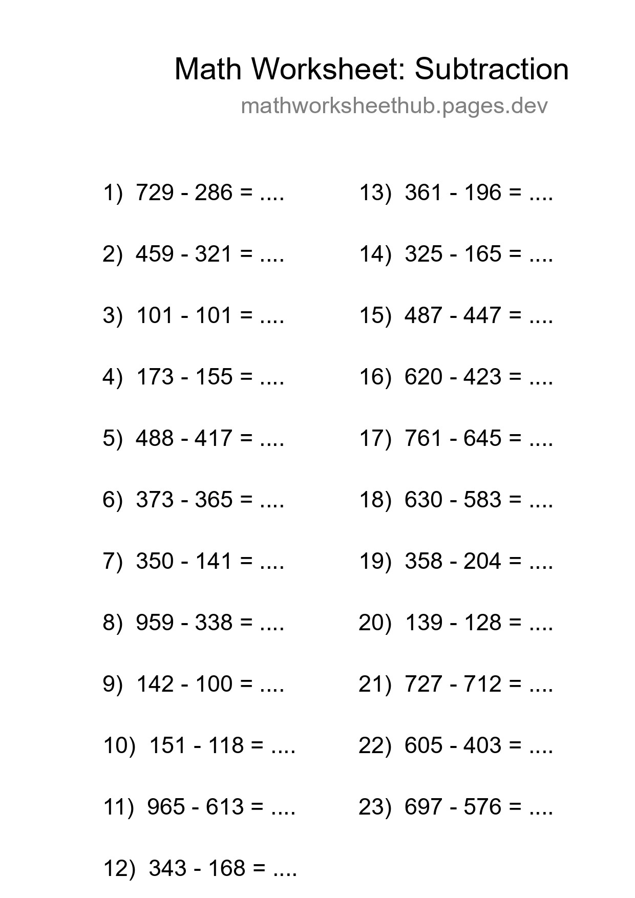 Grade 5 Subtraction Practice Worksheet (23 Problems) - Part 248