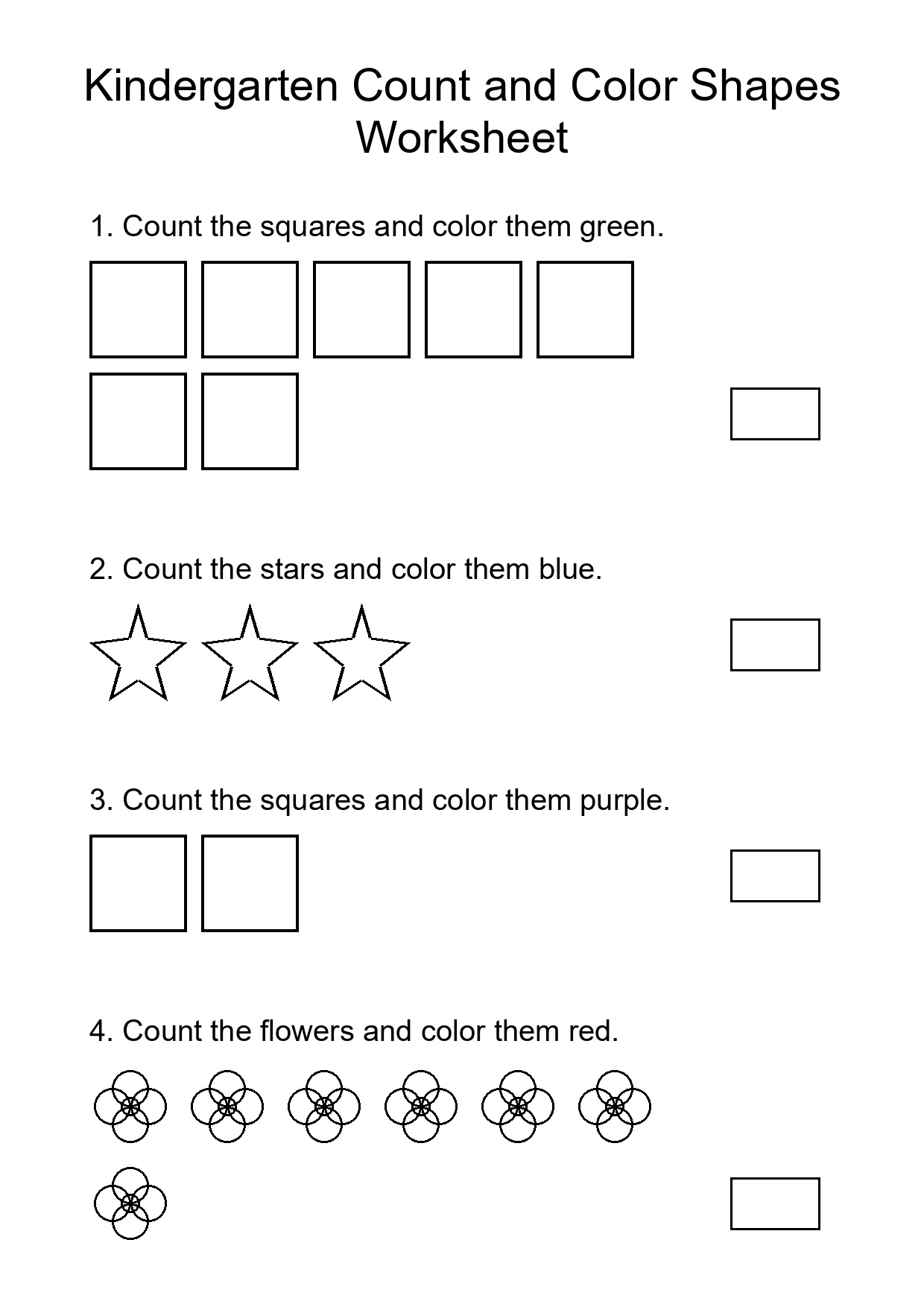 Kindergarten Count and Color Shapes Worksheet