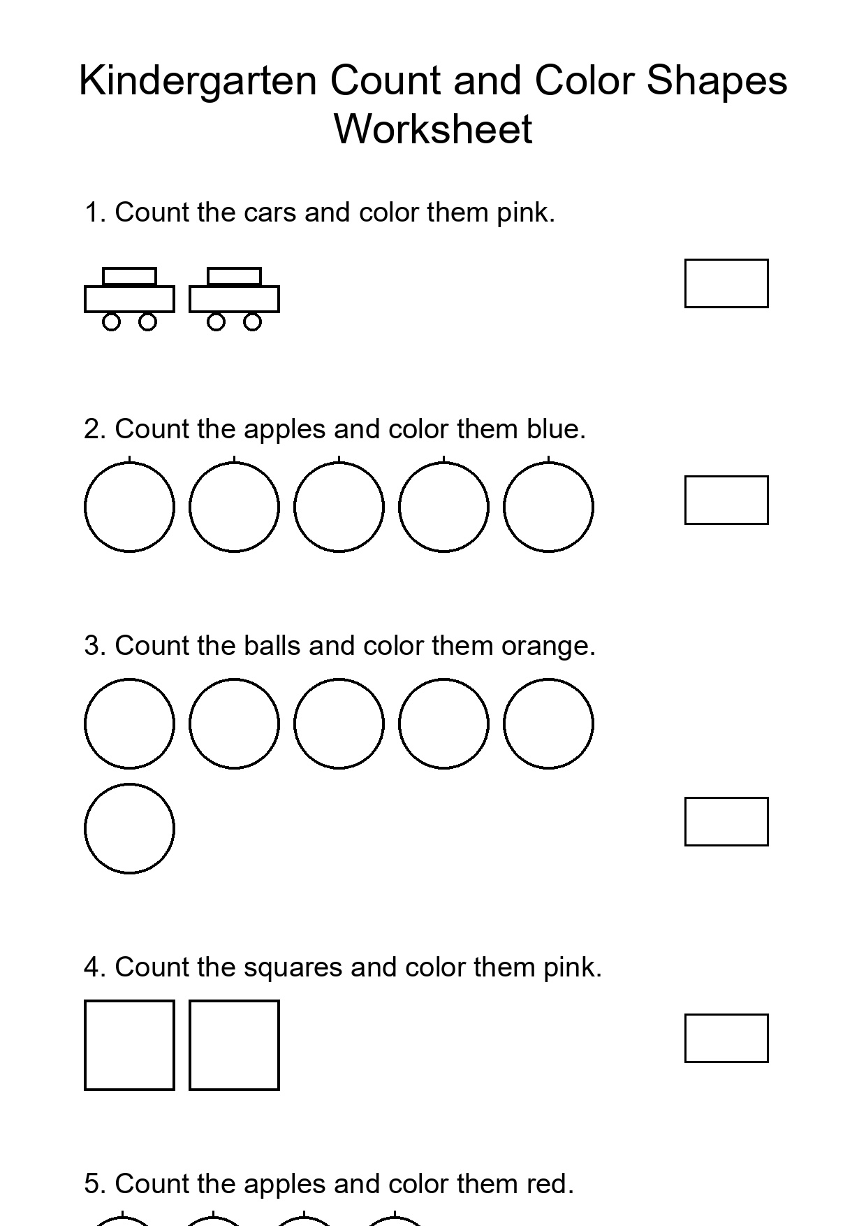 Kindergarten Count and Color Shapes Worksheet