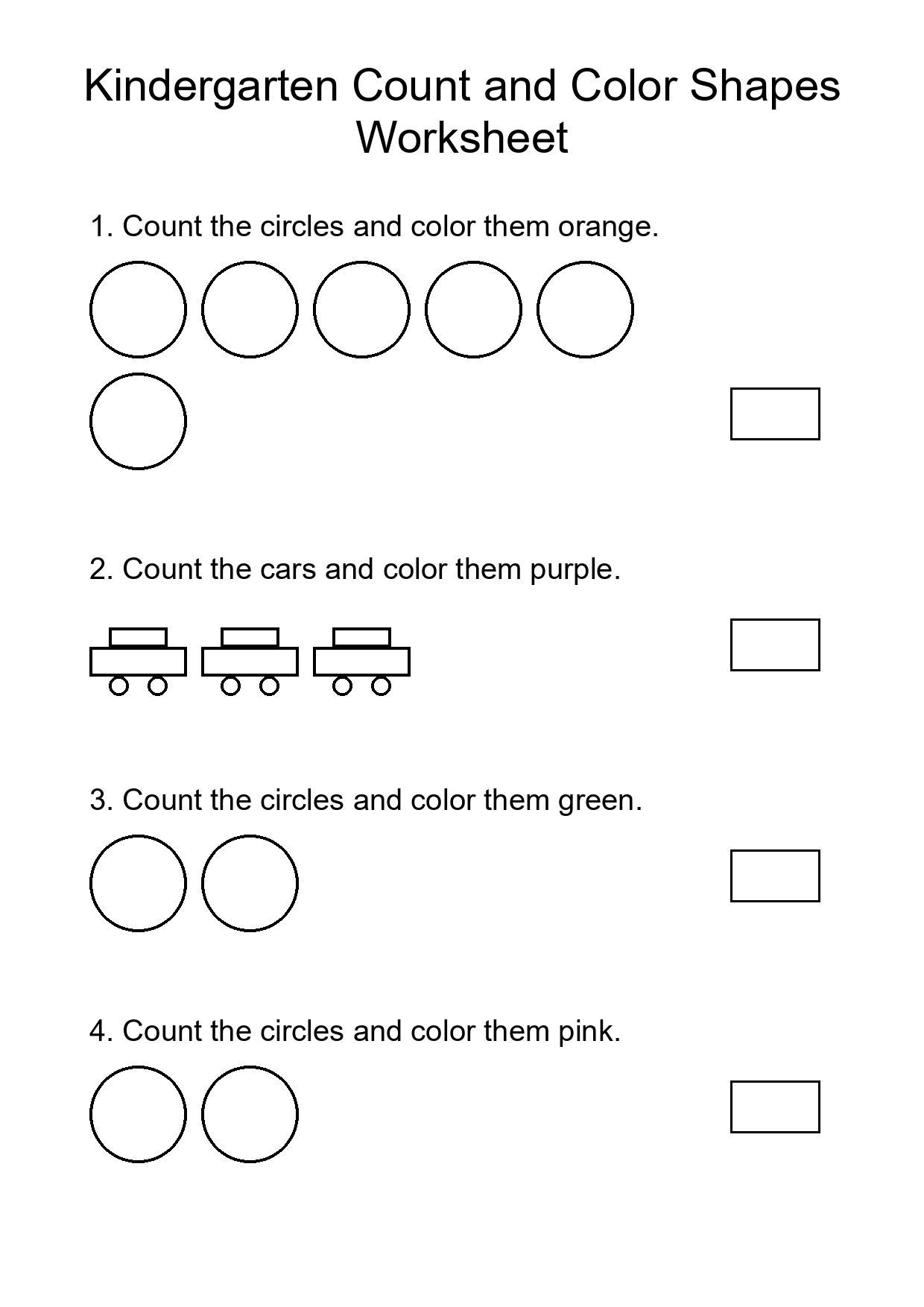 Kindergarten Count and Color Shapes Worksheet