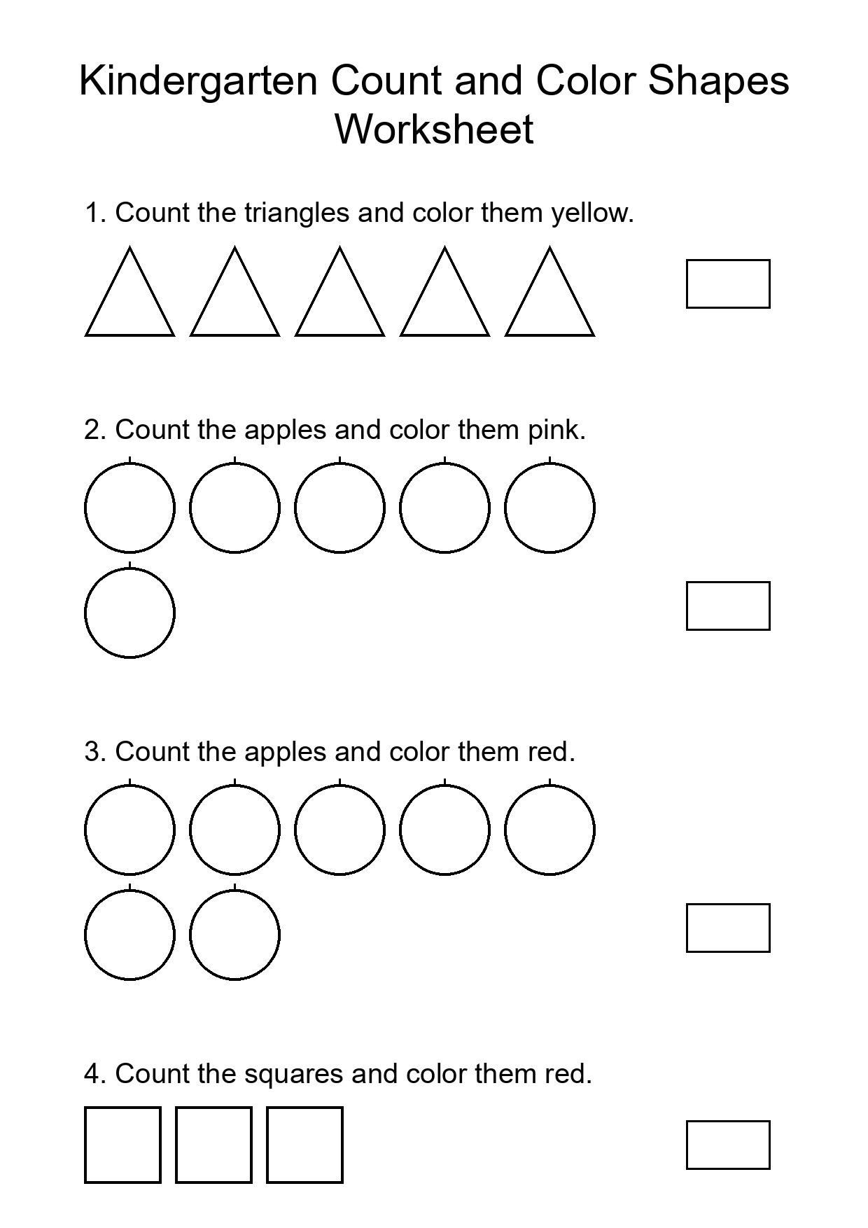 Kindergarten Count and Color Shapes Worksheet