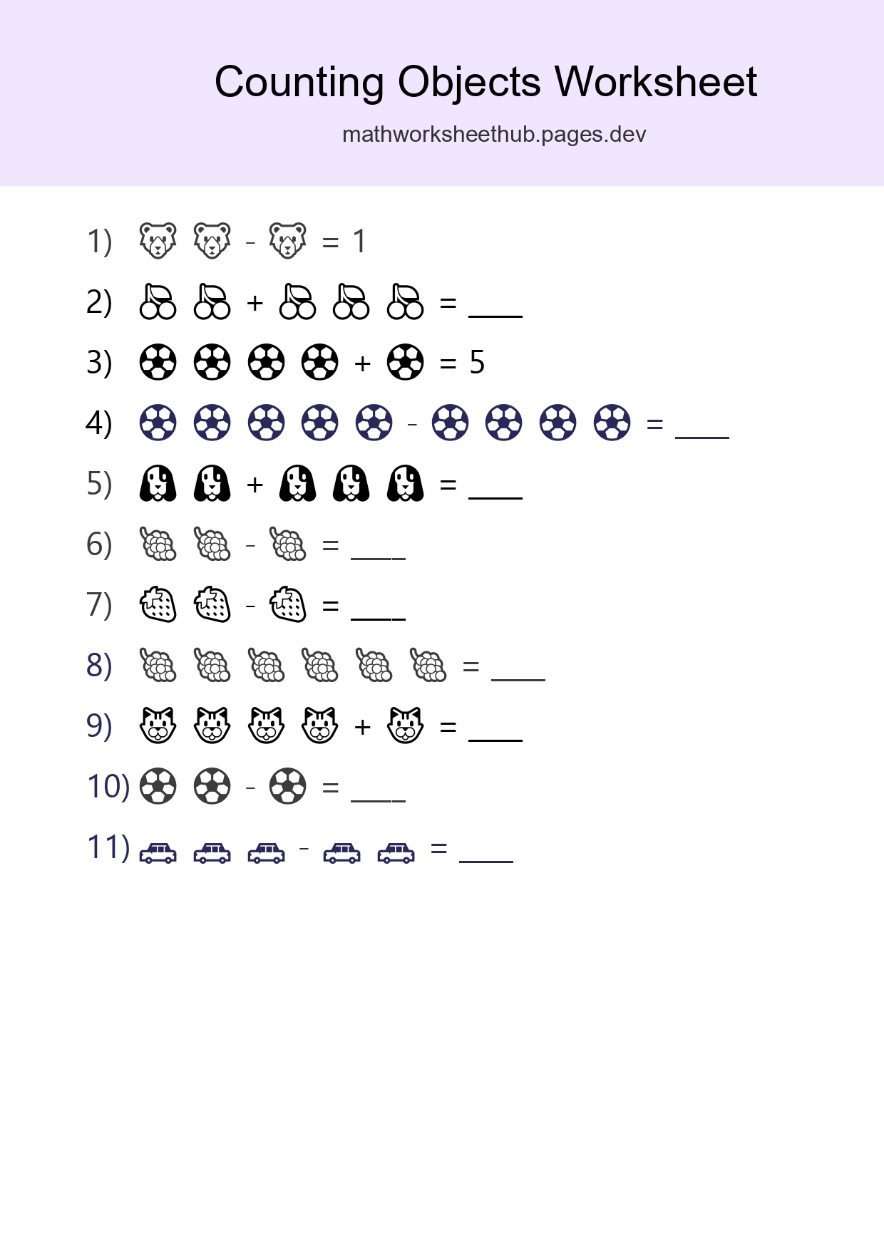 Kindergarten Count The Objects Worksheet - Part 153