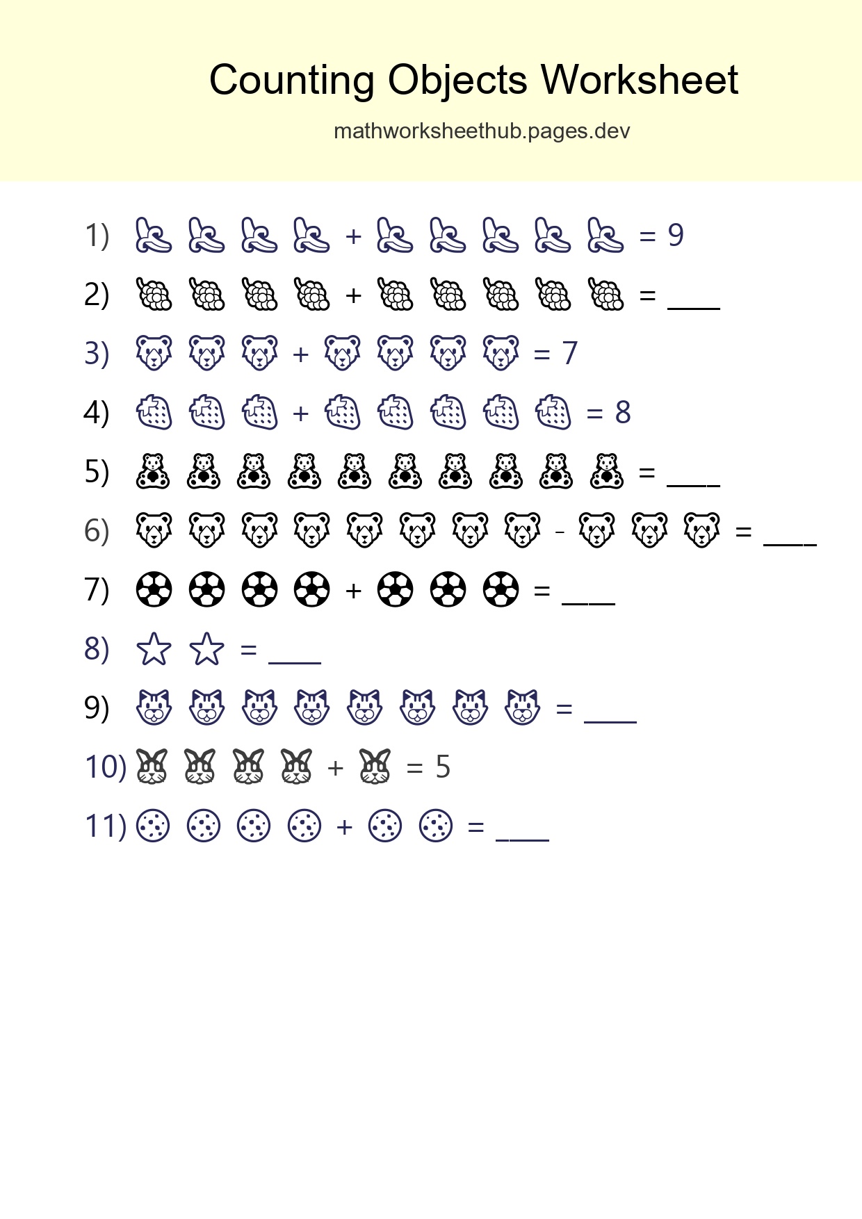 Kindergarten Count The Objects Worksheet - Part 233