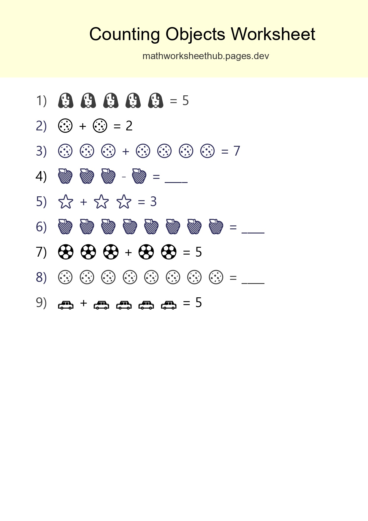 Kindergarten Count The Objects Worksheet - Part 263