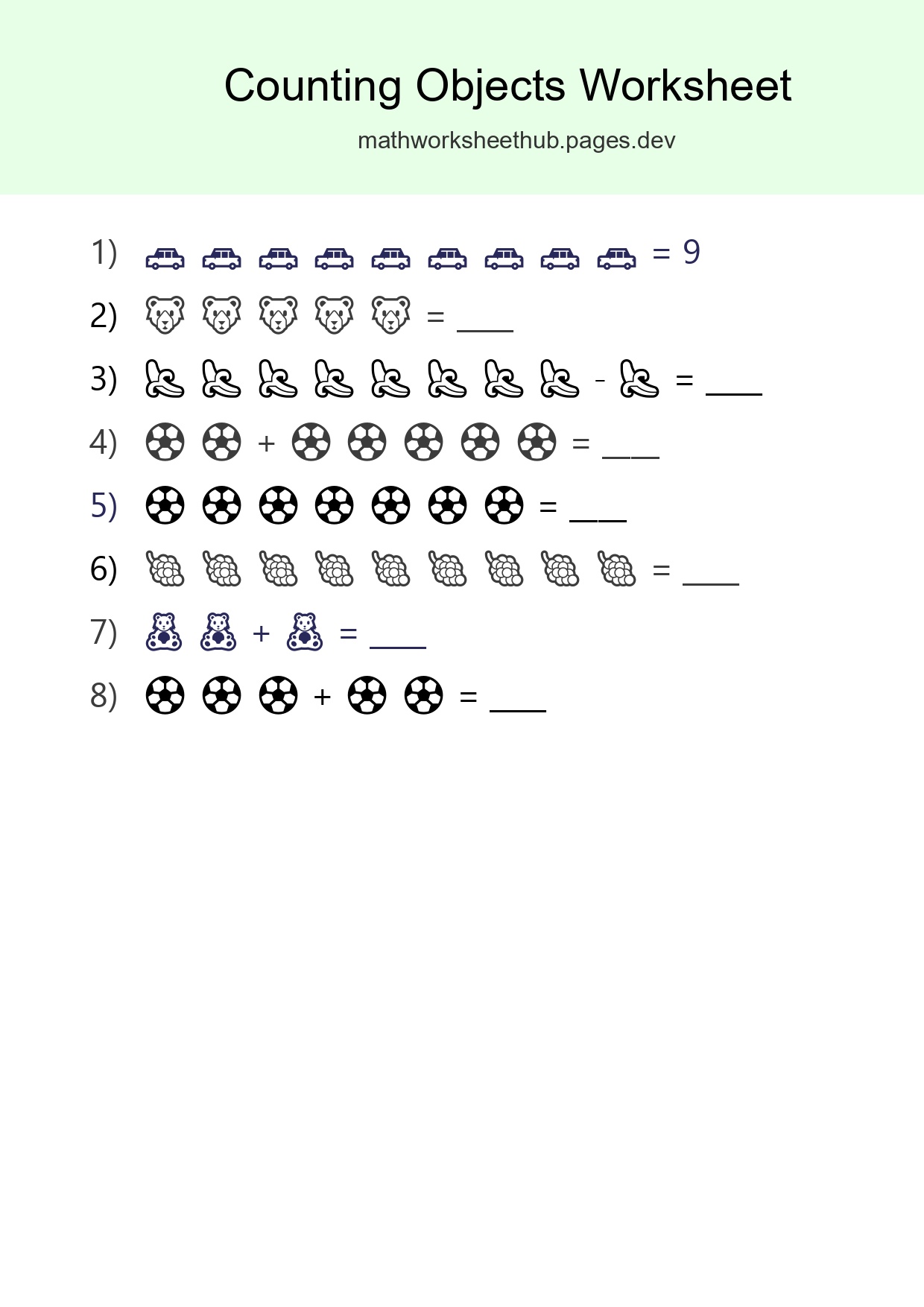 Learn Counting With Pictures Worksheet (Kindergarten) - Part 183