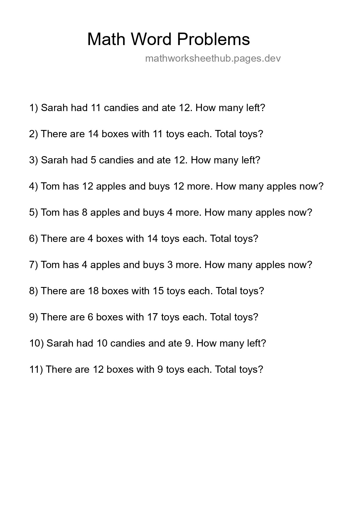 Math Word Problem Worksheet