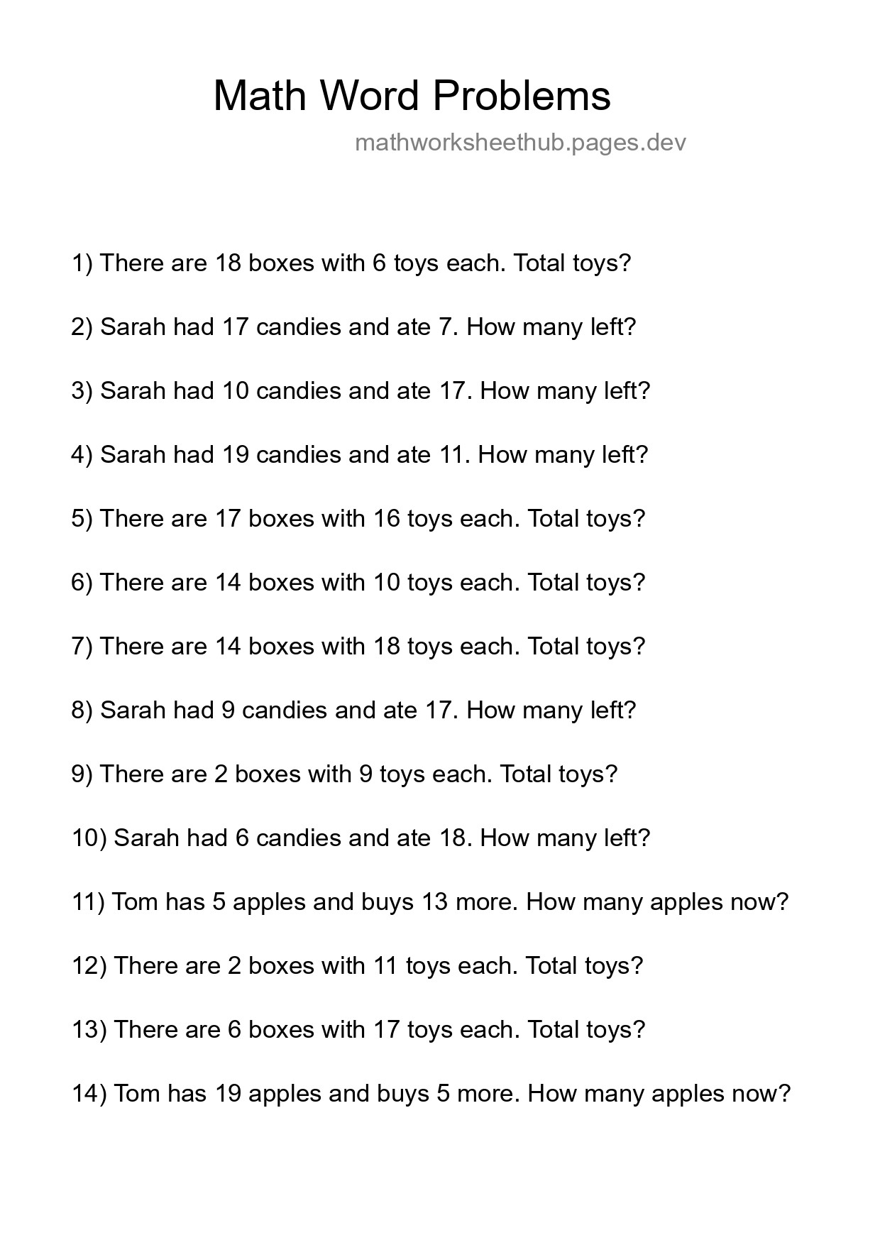 Math Word Problem Worksheet