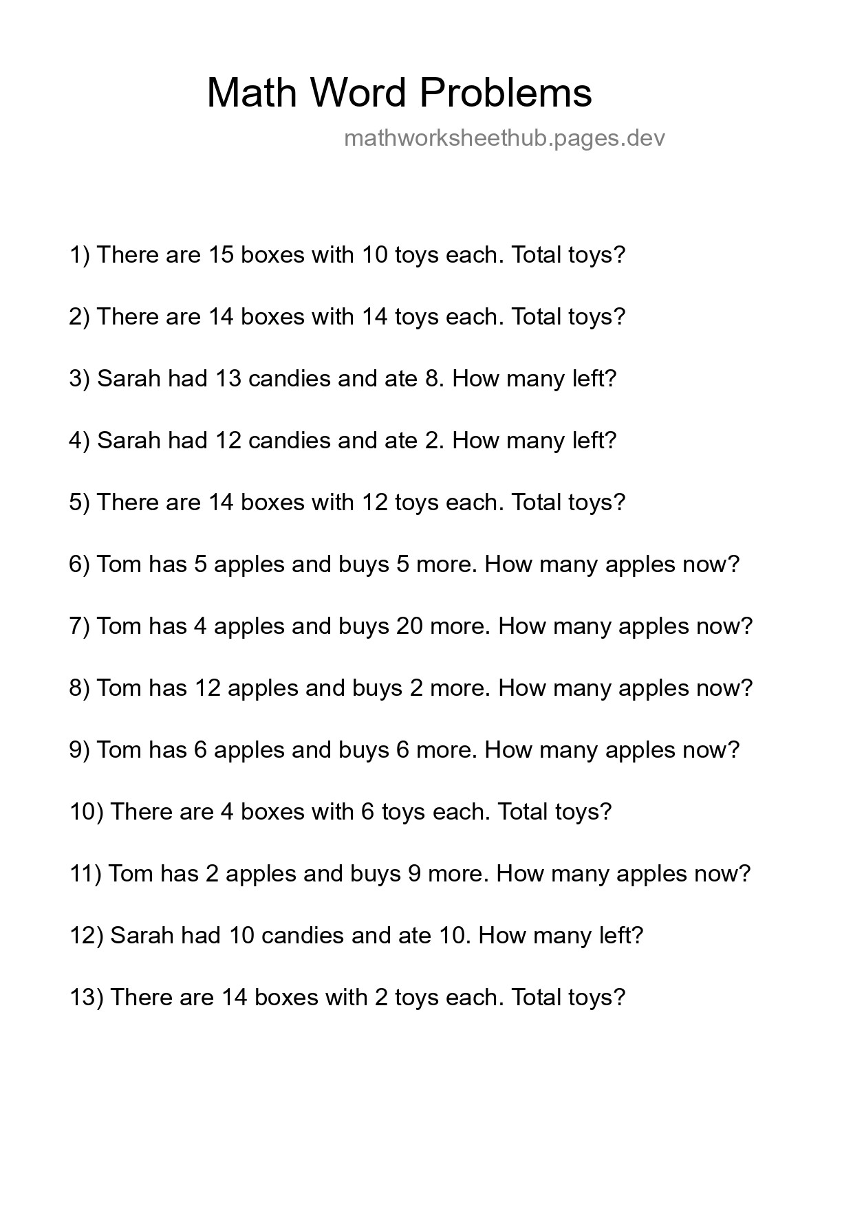 Math Word Problem Worksheet