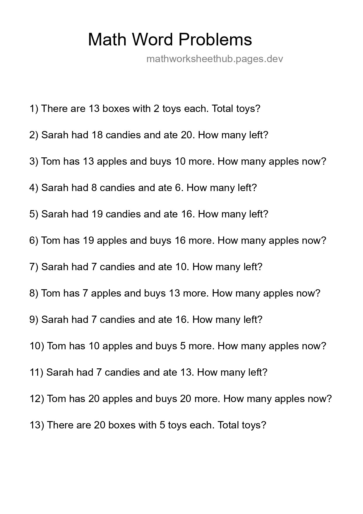 Math Word Problem Worksheet