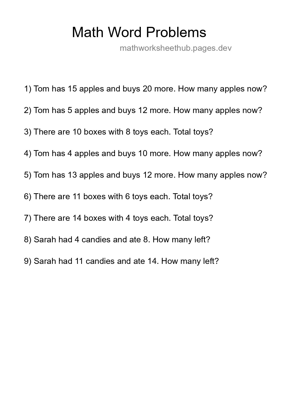 Math Word Problem Worksheet