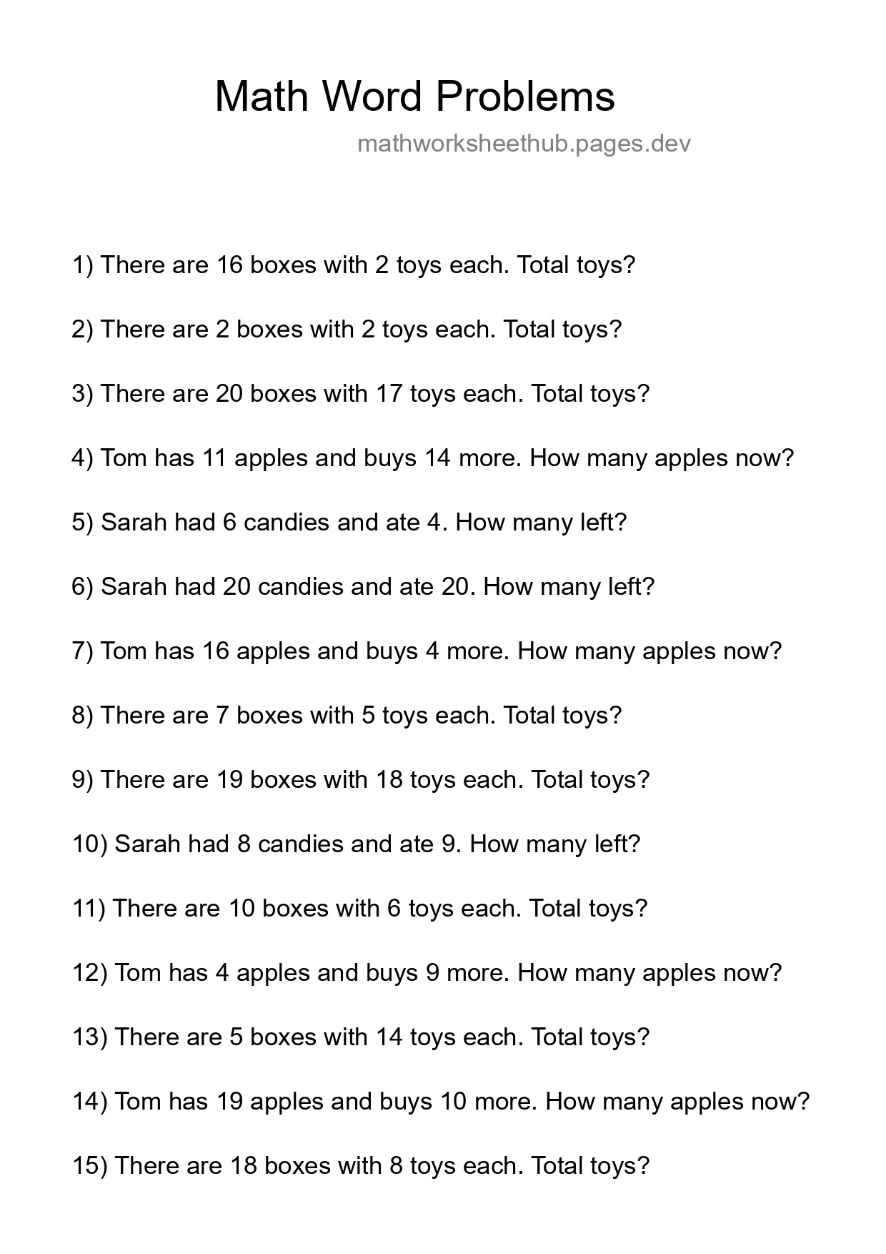 Math Word Problem Worksheet