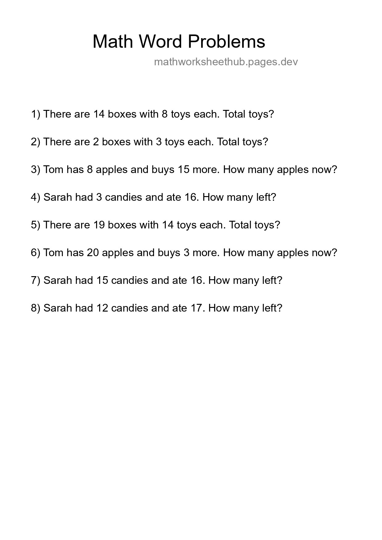 Math Word Problem Worksheet