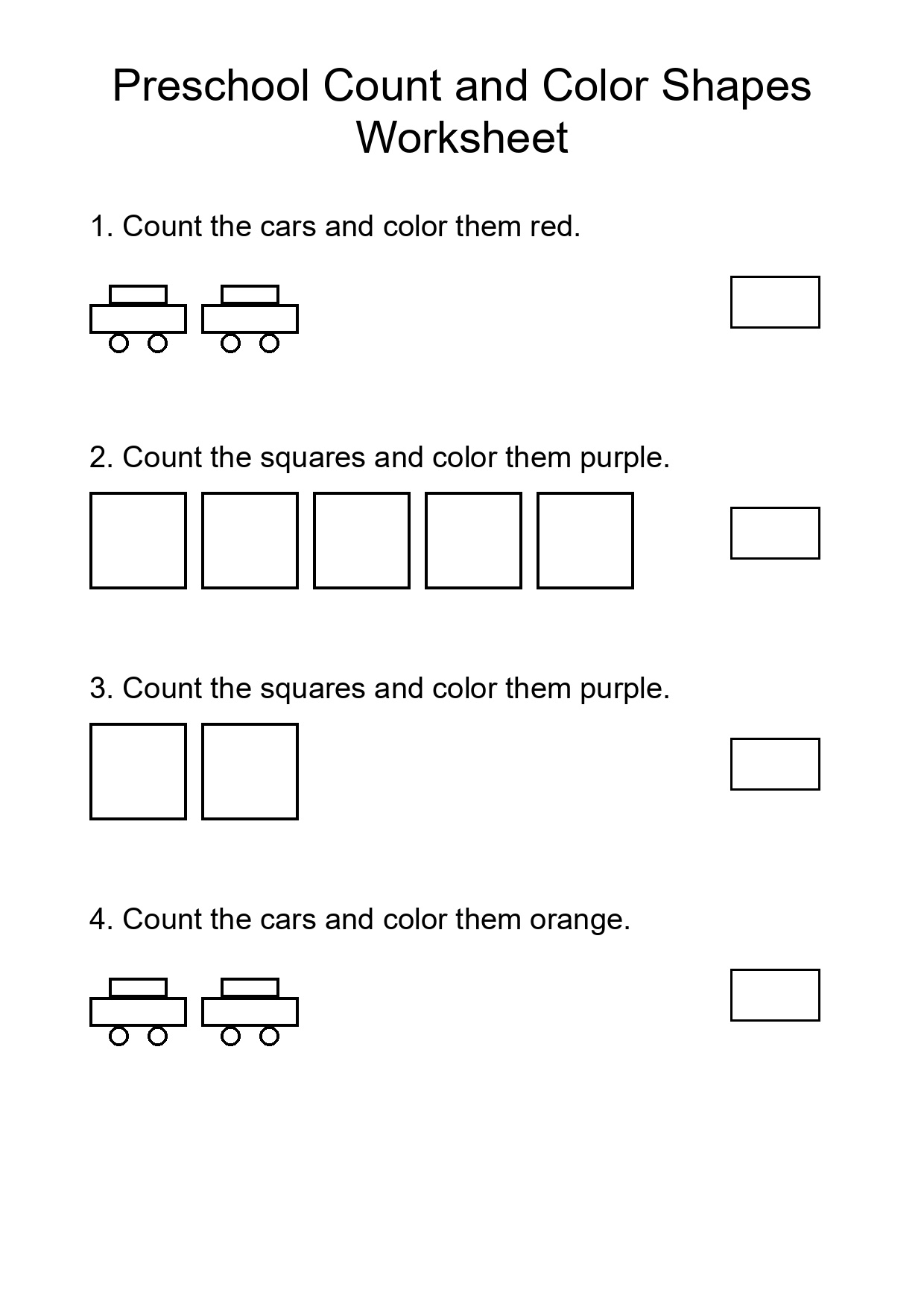 Preschool Count and Color Shapes Worksheet
