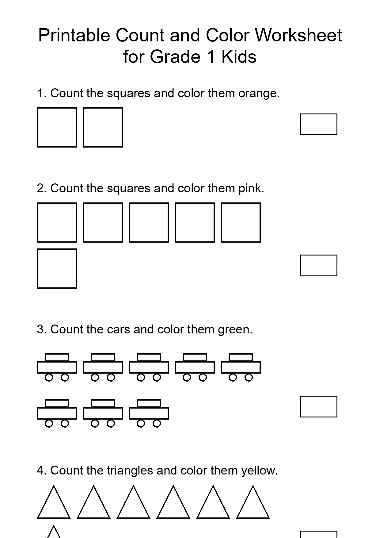 Printable Count and Color Worksheet for Grade 1 Kids