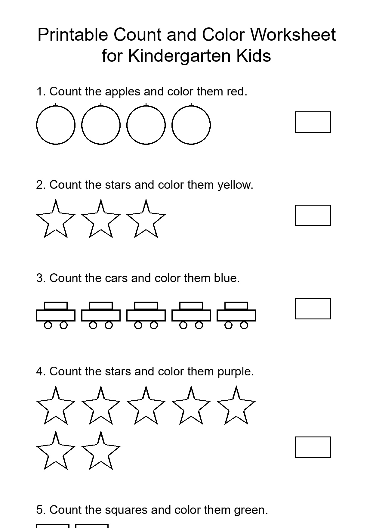 Printable Count and Color Worksheet for Kindergarten Kids