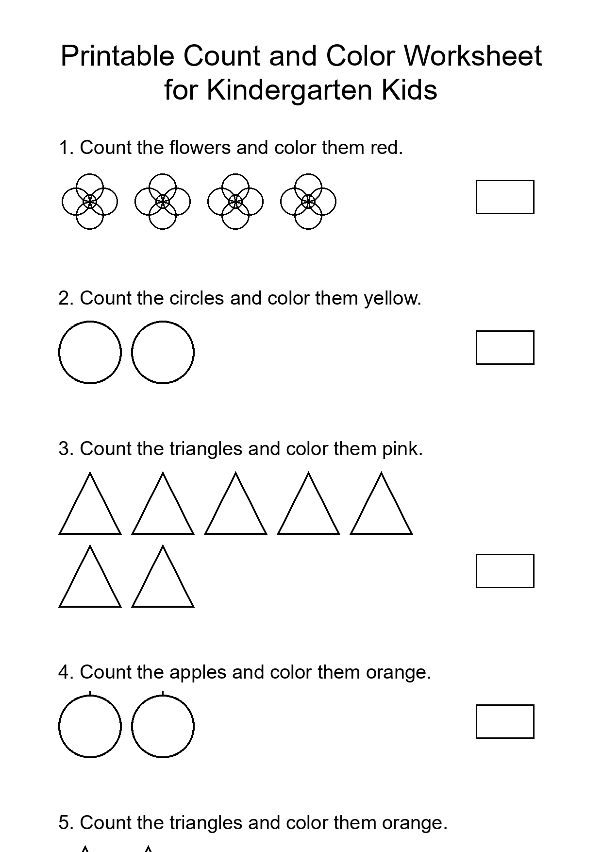 Printable Count and Color Worksheet for Kindergarten Kids