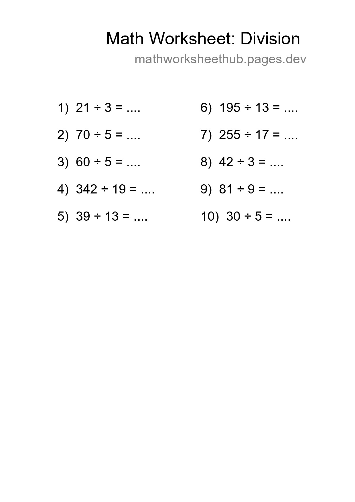 Printable Free 10 Division Math Worksheet For Grade 2 - Part 234