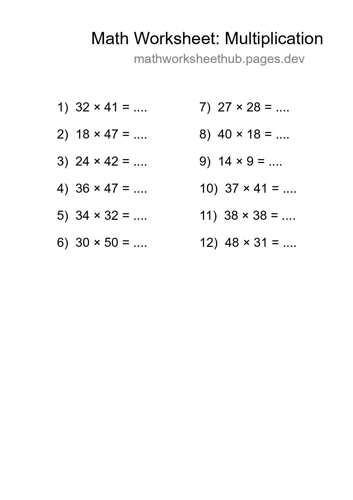 Printable Free 12 Multiplication Math Worksheet For Grade 2 - Part 267