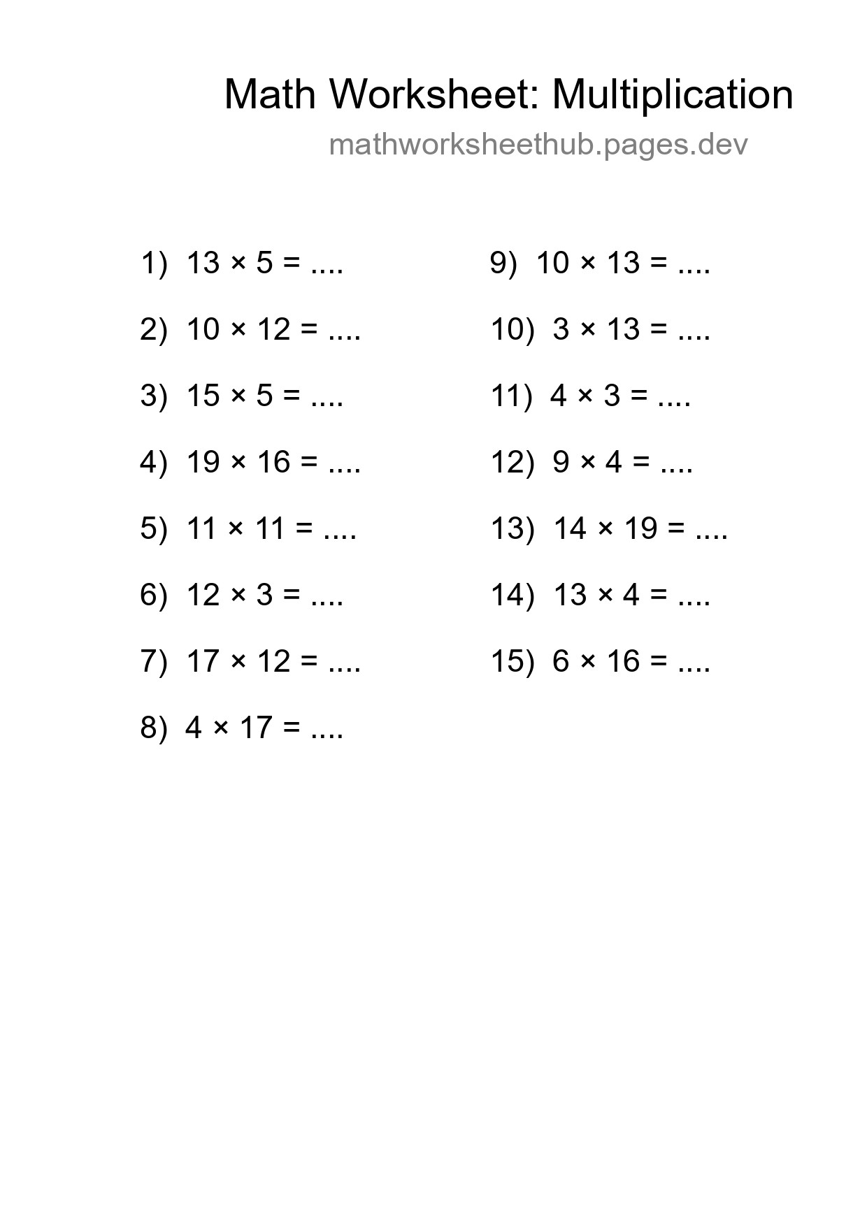 Printable Free 15 Multiplication Math Worksheet For Grade 2 - Part 137
