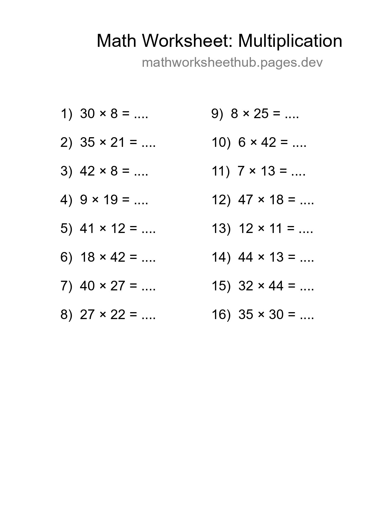 Printable Free 16 Multiplication Math Worksheet For Grade 2 - Part 197