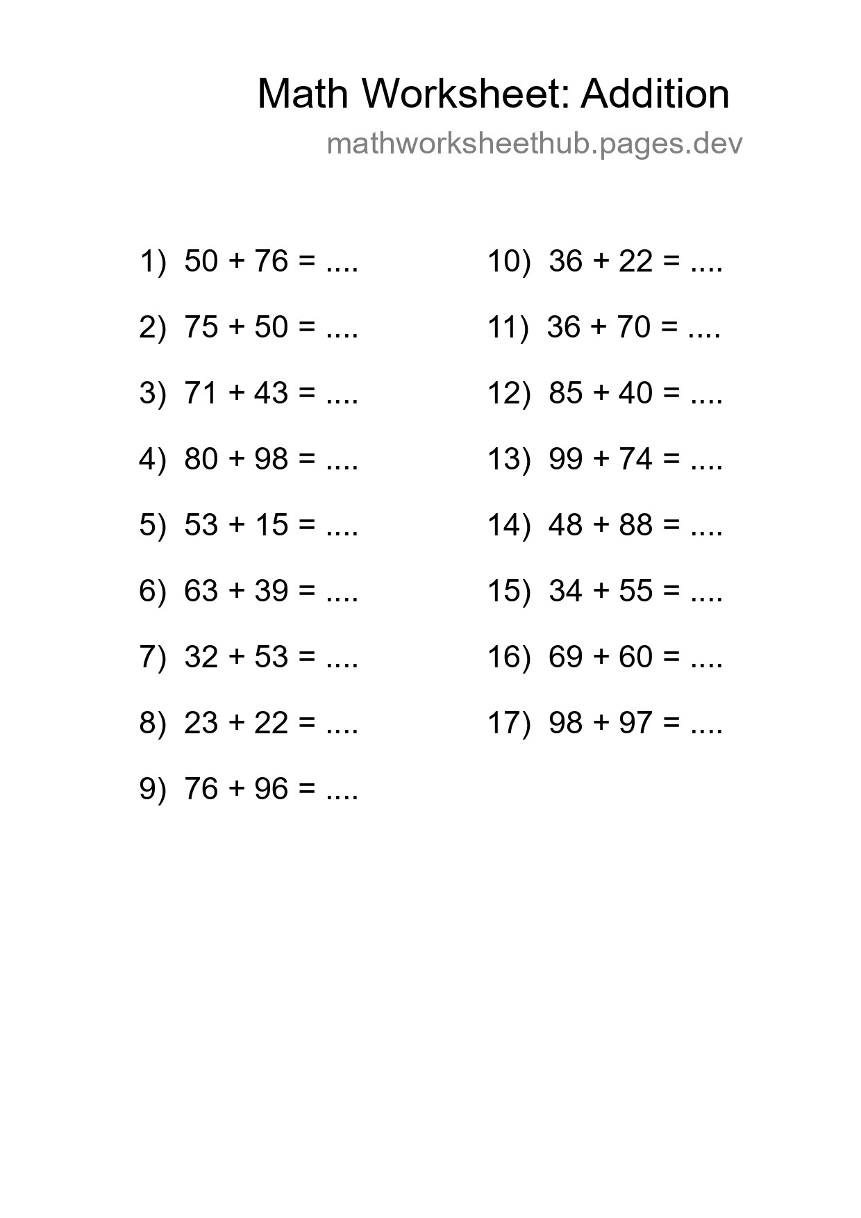 Printable Free 17 Addition Math Worksheet For Grade 3 - Part 11