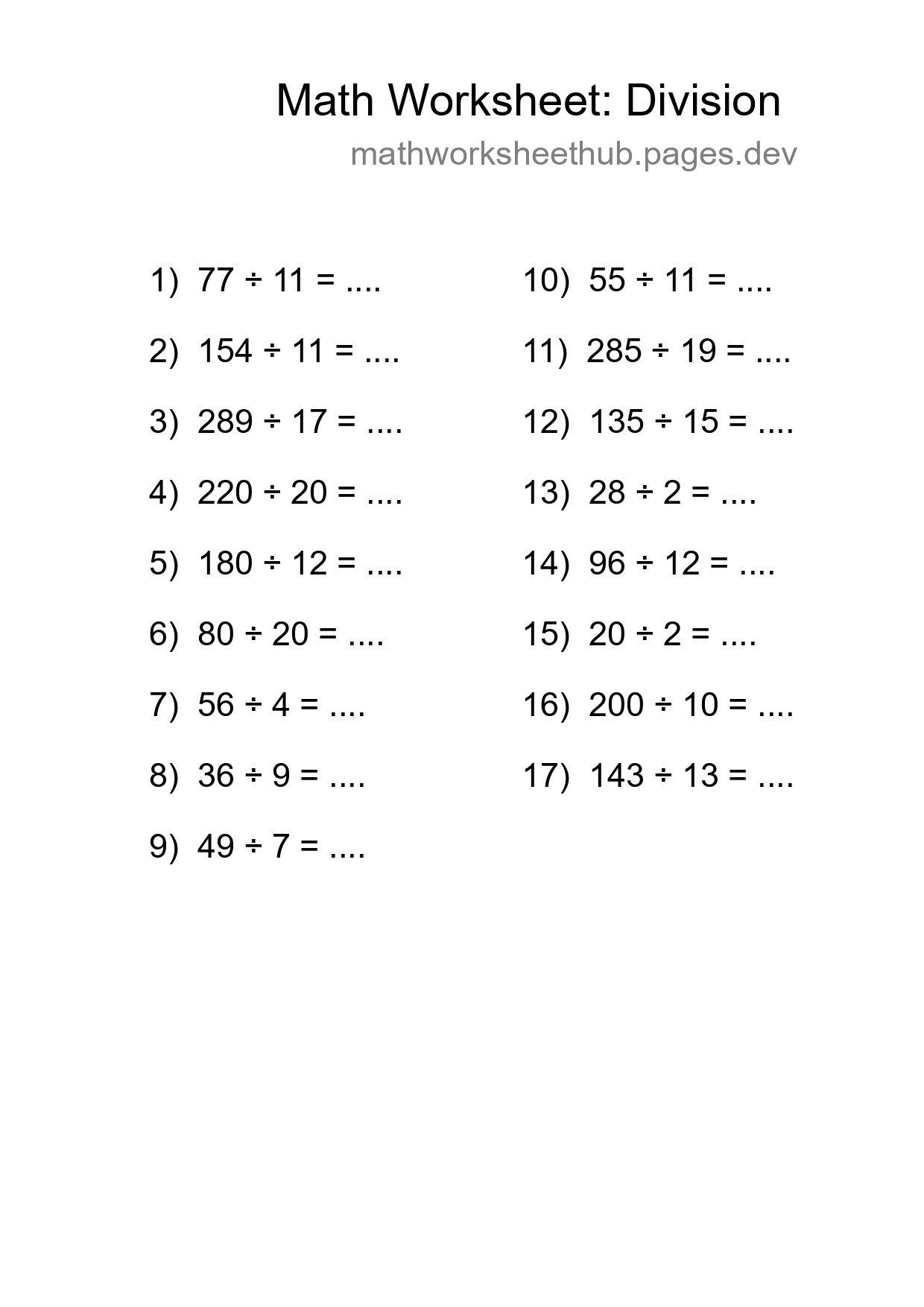Printable Free 17 Division Math Worksheet For Grade 2 - Part 124