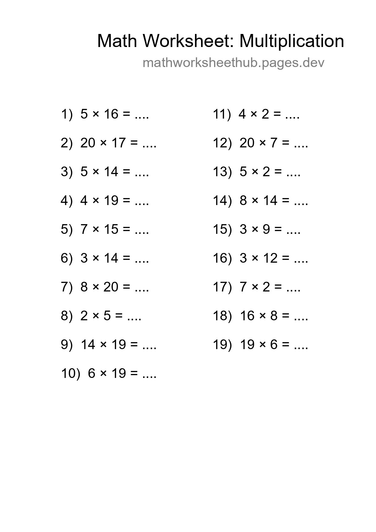 Printable Free 19 Multiplication Math Worksheet For Grade 2 - Part 247