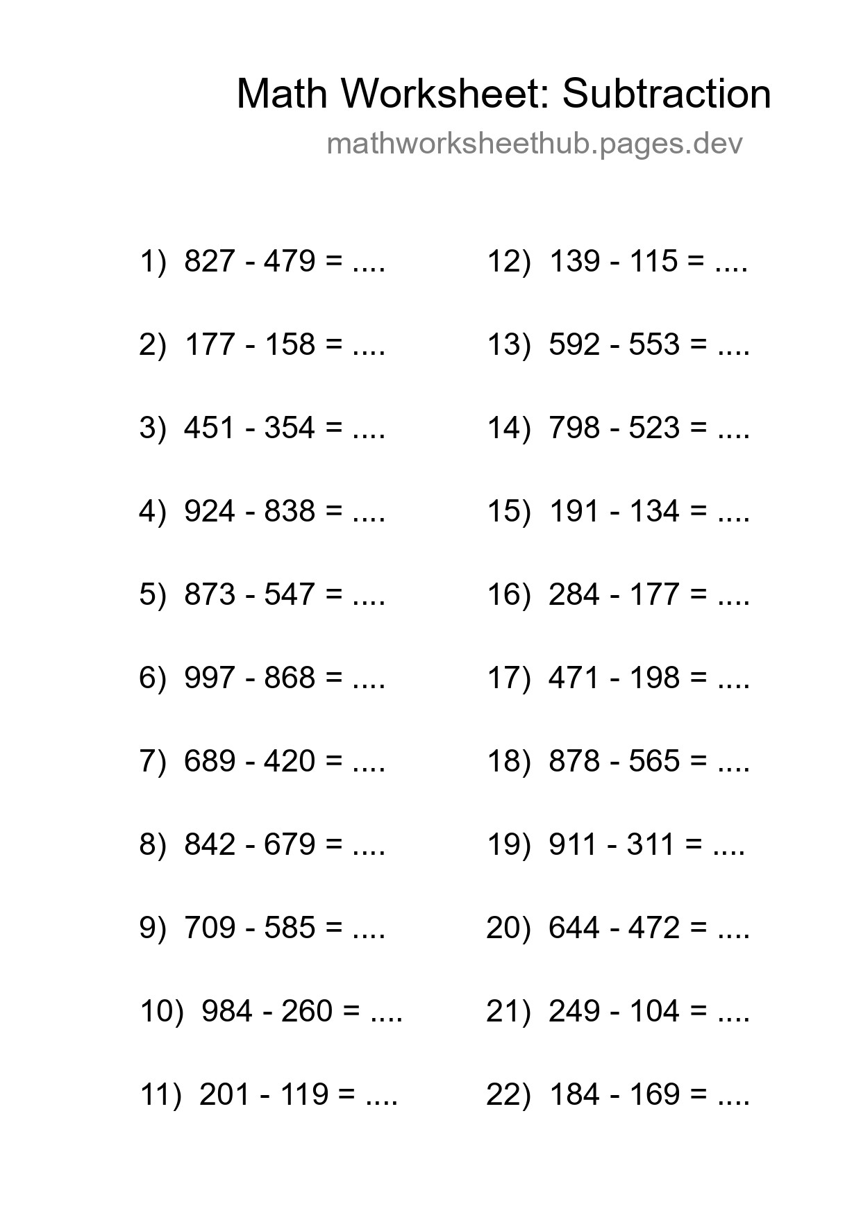 Printable Free 22 Subtraction Math Worksheet For Grade 5 - Part 38