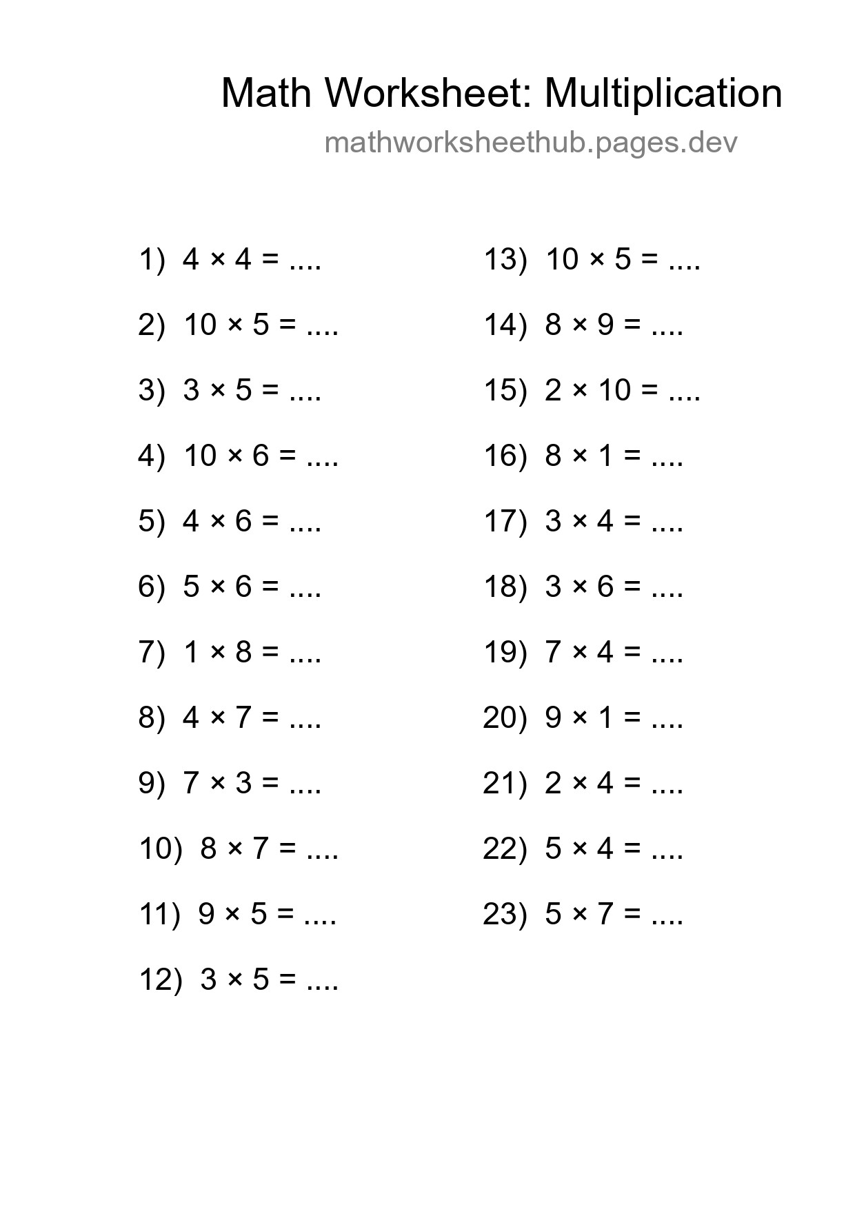 Printable Free 23 Multiplication Math Worksheet For Grade 1 - Part 107