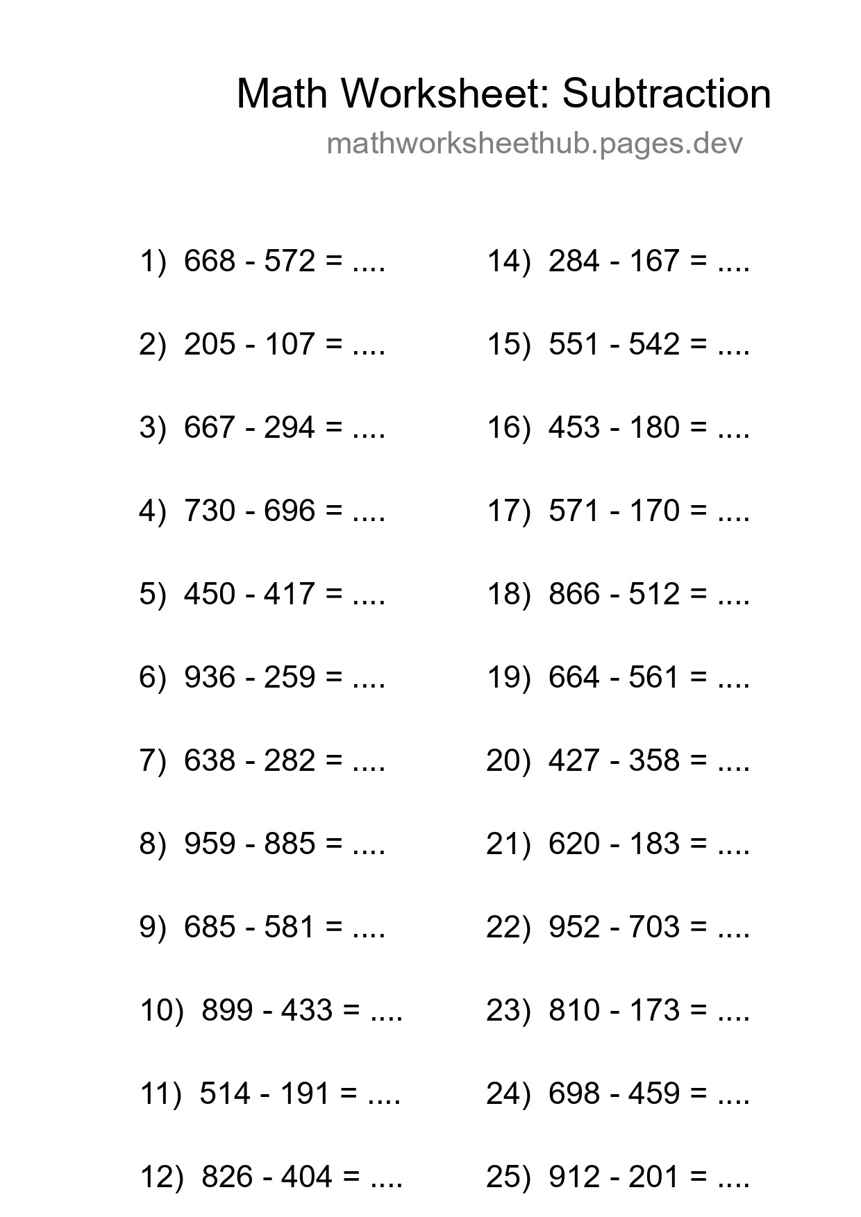 Printable Free 26 Subtraction Math Worksheet For Grade 5 - Part 98