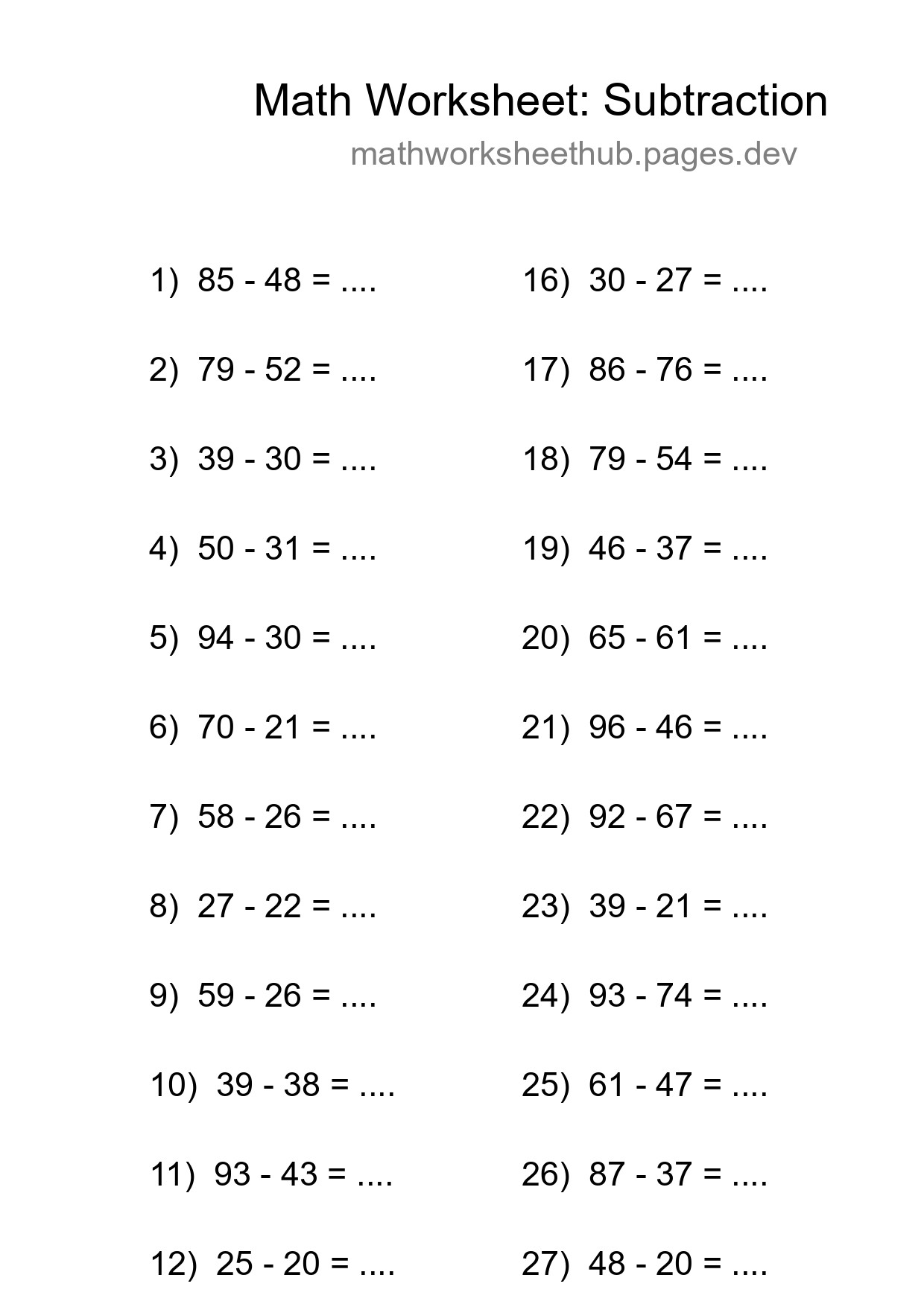 Printable Free 29 Subtraction Math Worksheet For Grade 3 - Part 128