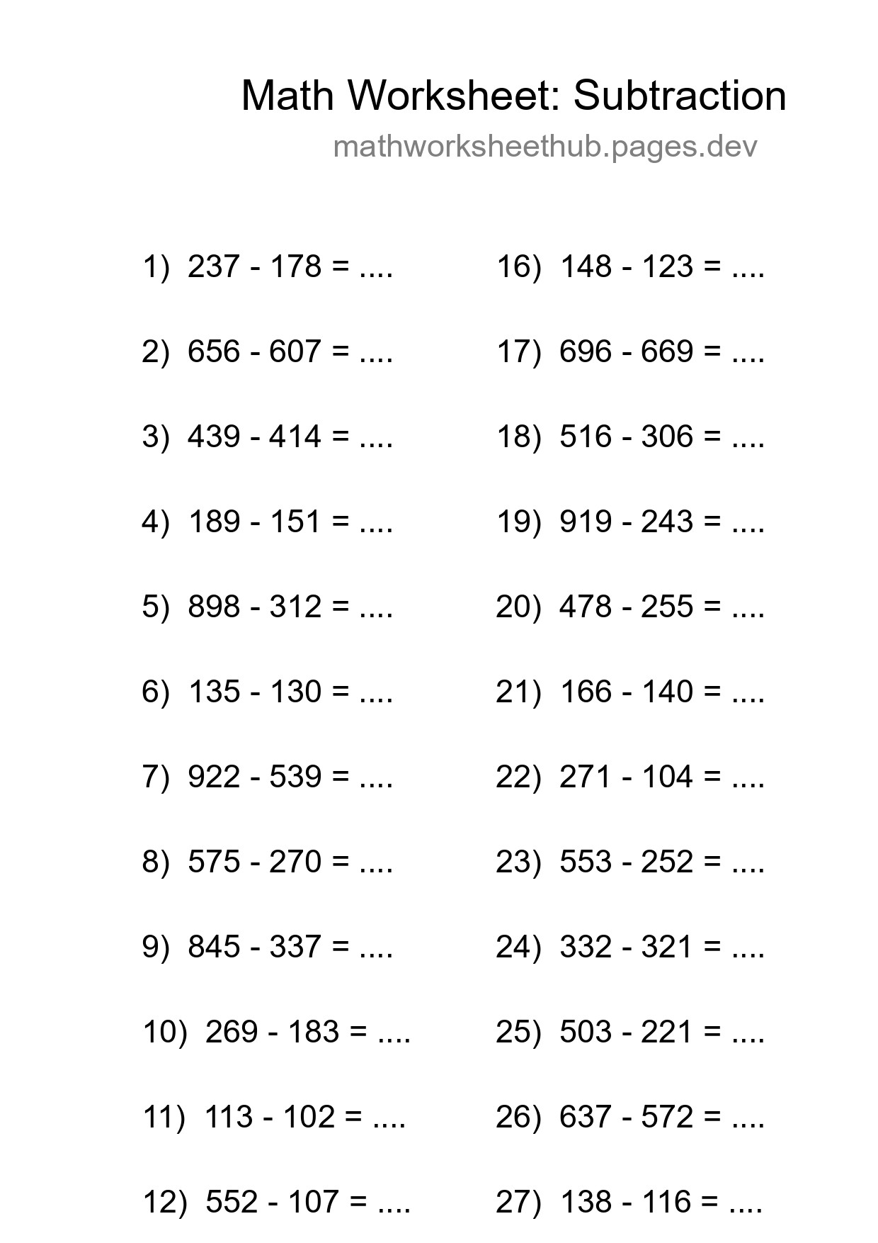 Printable Free 29 Subtraction Math Worksheet For Grade 5 - Part 268